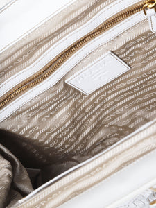 Prada White woven leather top handle bag