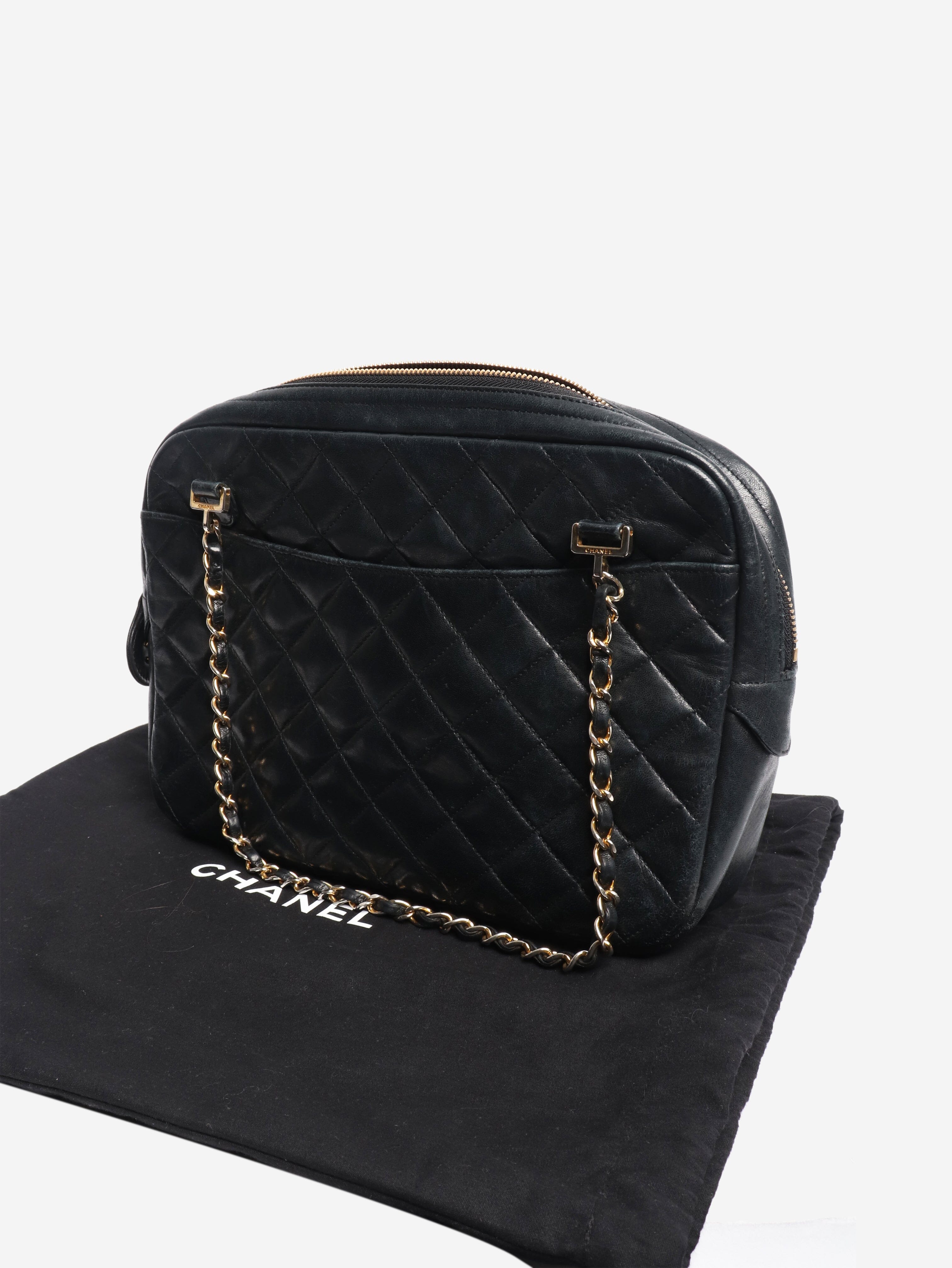 Black vintage 1989 lambskin quilted top handle bag Top Handle Bags Chanel 