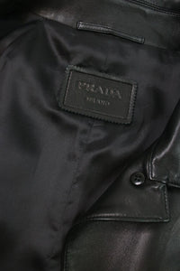 Prada Black button-up leather jacket - size UK 6