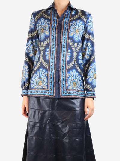 Navy blue silk printed shirt - size UK 8 Tops Etro 