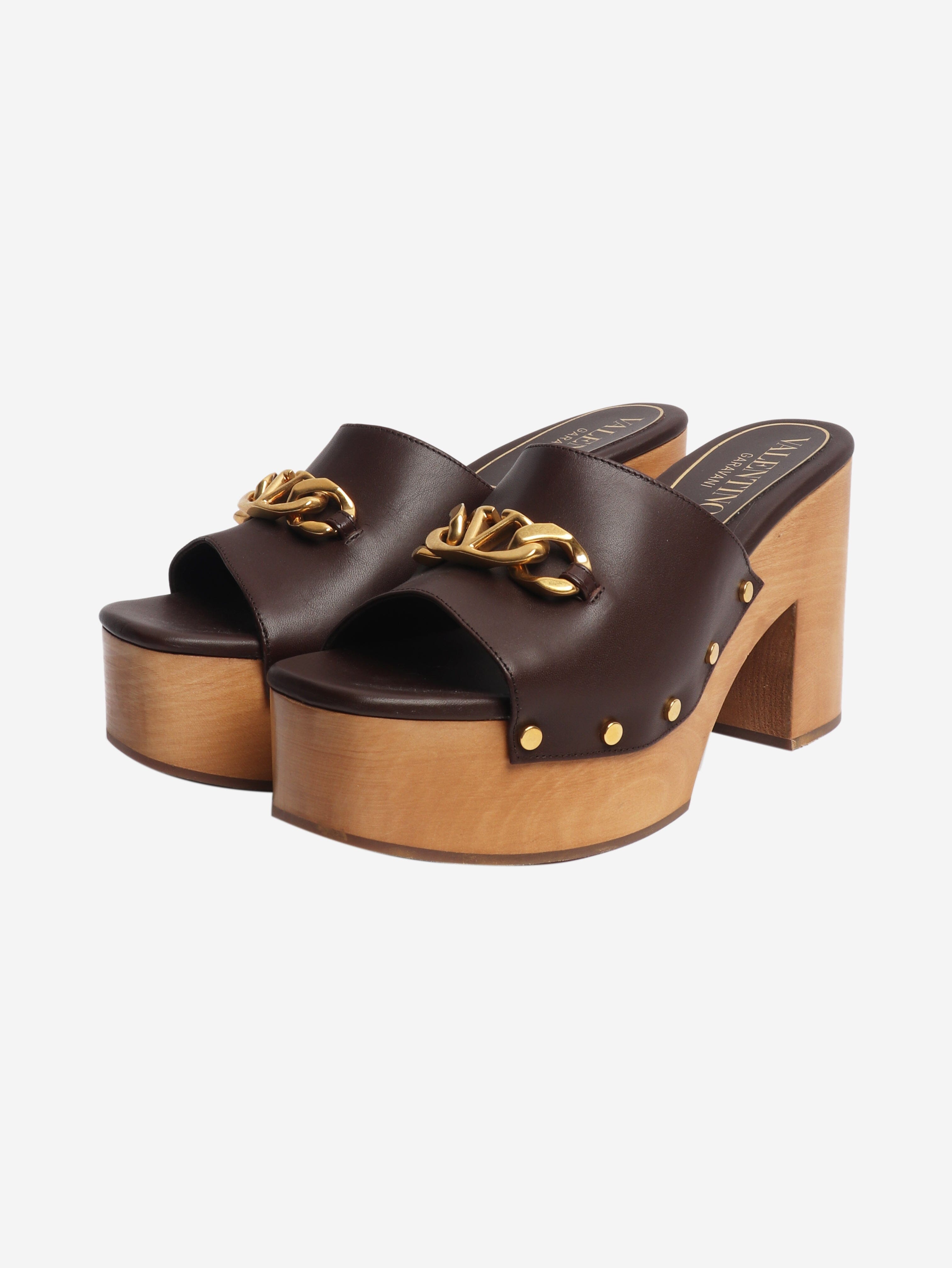Brown Vlogo chain platform mules - size EU 38.5 Heels Valentino 