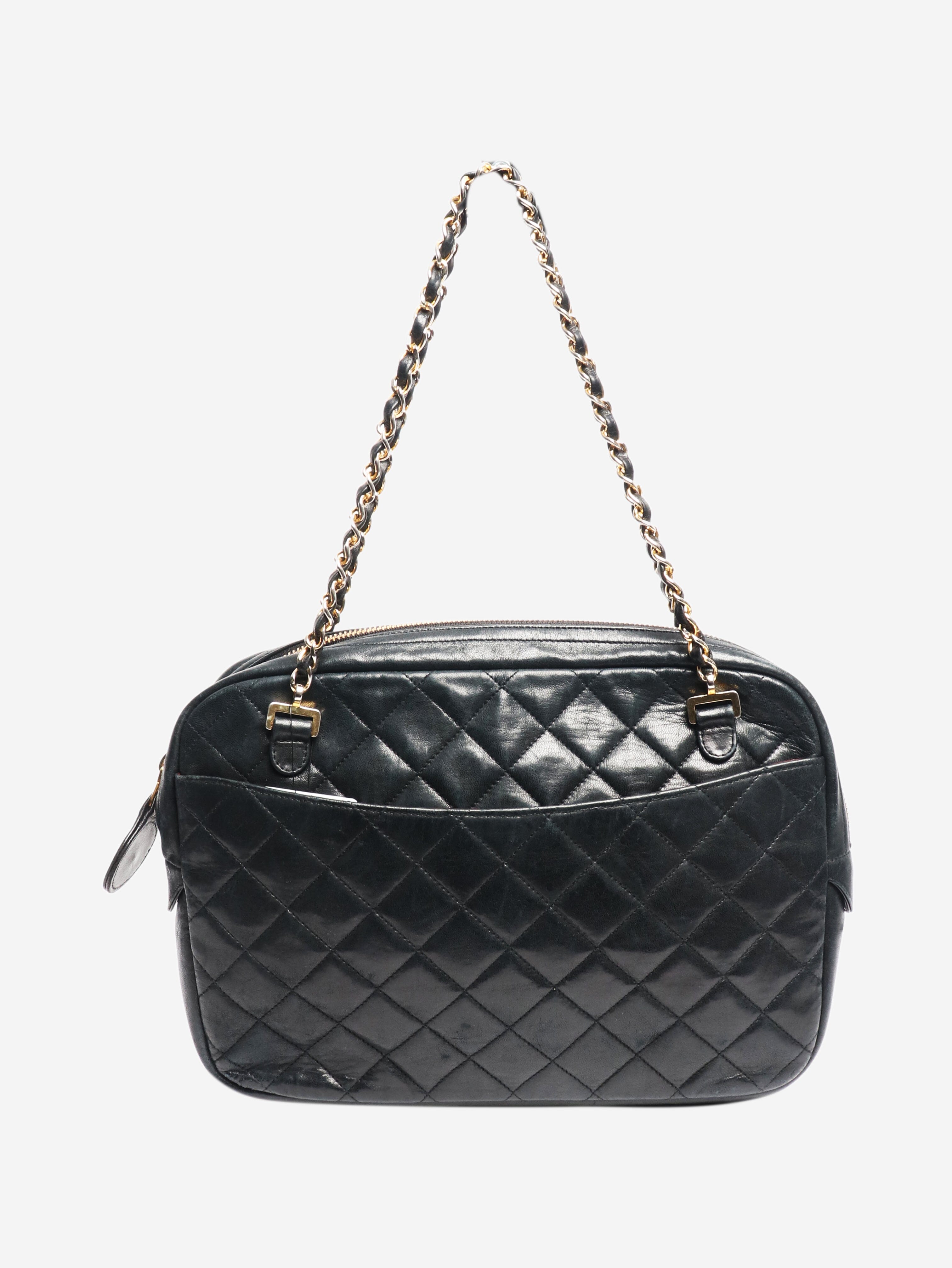Black vintage 1989 lambskin quilted top handle bag Top Handle Bags Chanel 