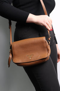 Prada Tan Vitello Phenix leather shoulder bag