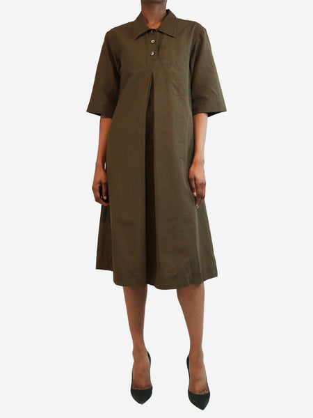 Brown twill pleated midi dress - size UK 6 product image