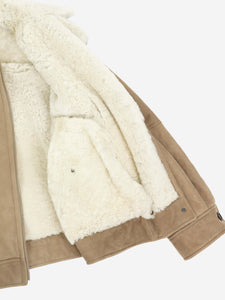 Brunello Cucinelli Taupe suede shearling jacket - size UK 12