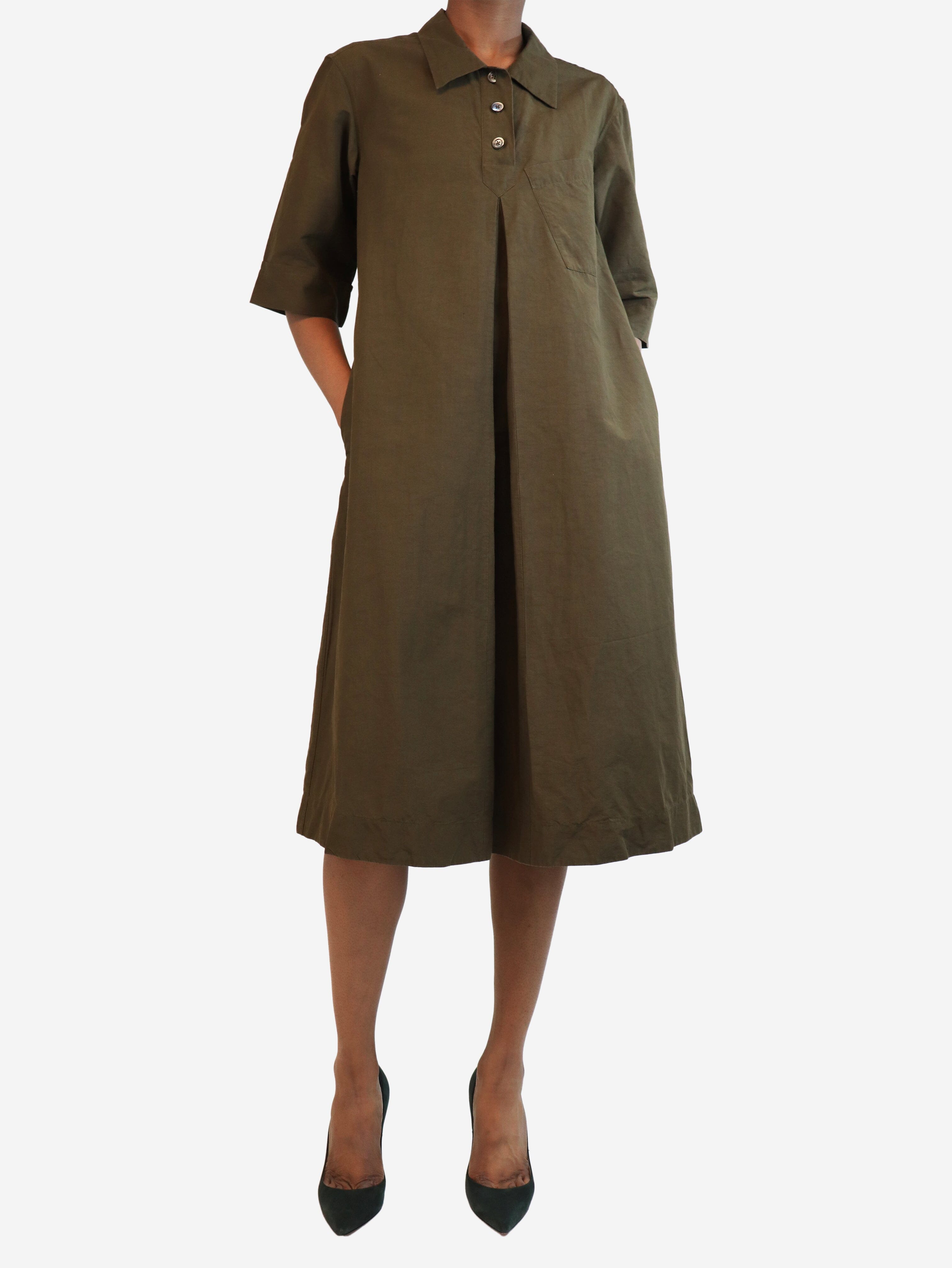 Brown twill pleated midi dress - size UK 6 Dresses Margaret Howell 