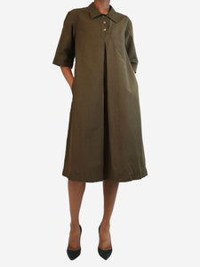 Margaret Howell Brown twill pleated midi dress - size UK 6