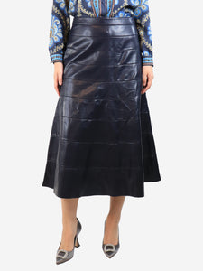 J.Crew Navy blue faux leather midi skirt - size UK 10