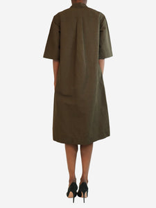 Margaret Howell Brown twill pleated midi dress - size UK 6