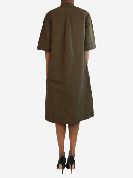 Brown twill pleated midi dress - size UK 6 alternate image