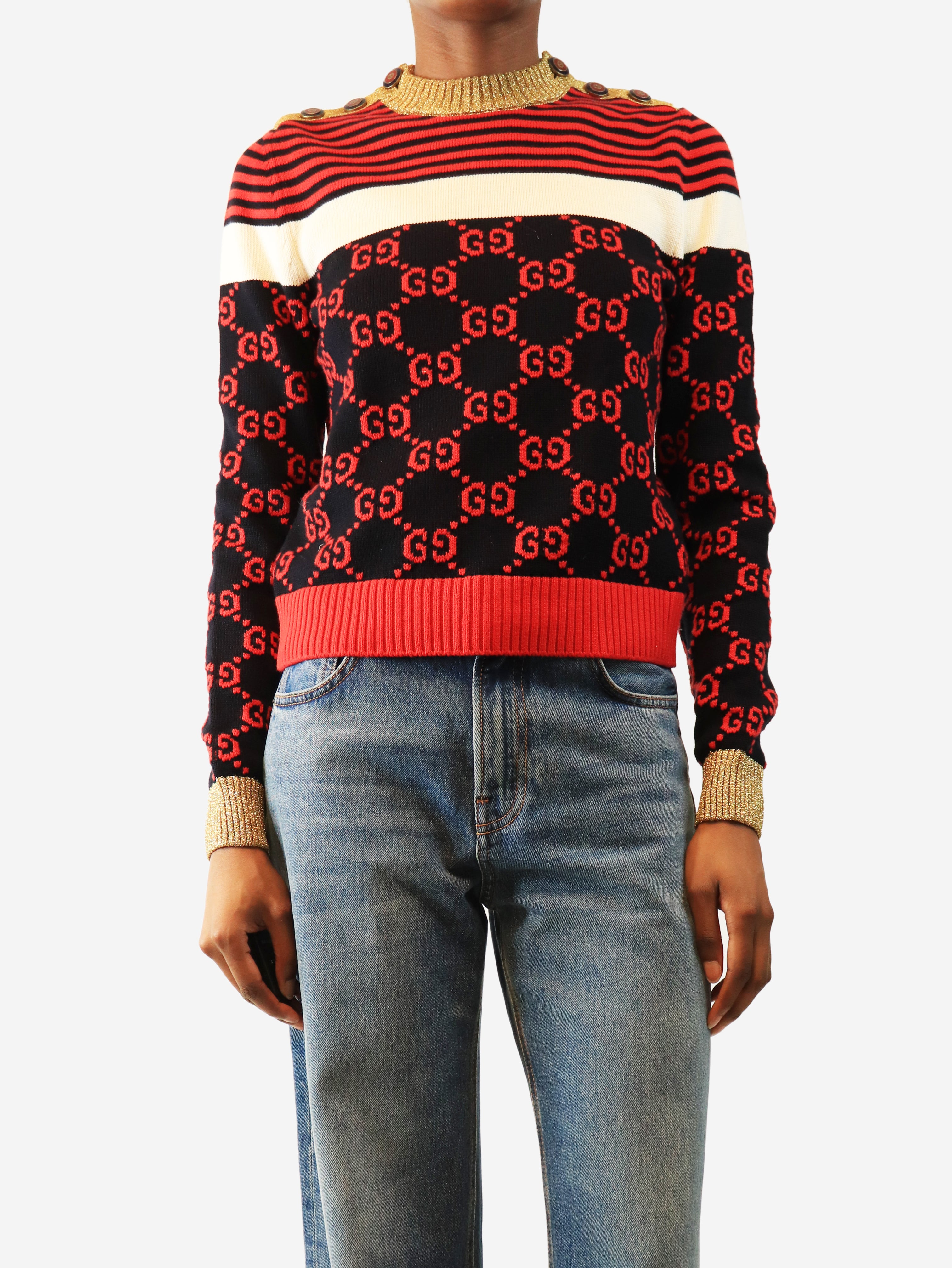 Multicolour striped GG monogram jumper - size XS