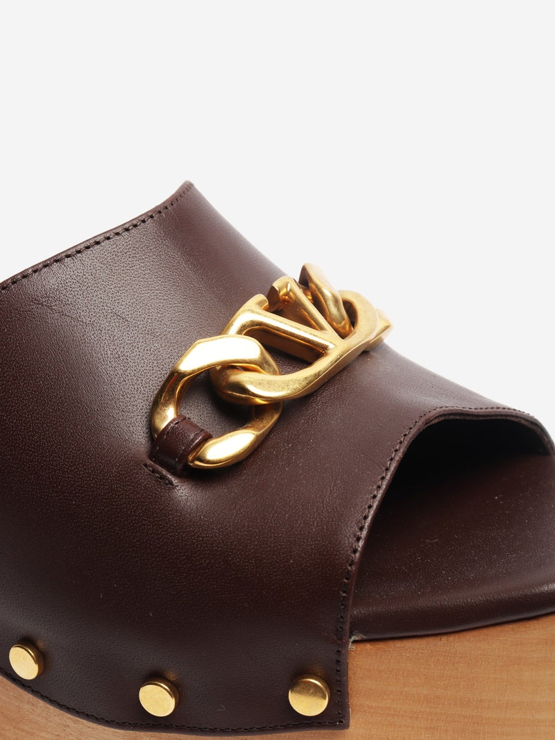 Brown Vlogo chain platform mules - size EU 38.5 Heels Valentino 