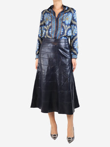 J.Crew Navy blue faux leather midi skirt - size UK 10