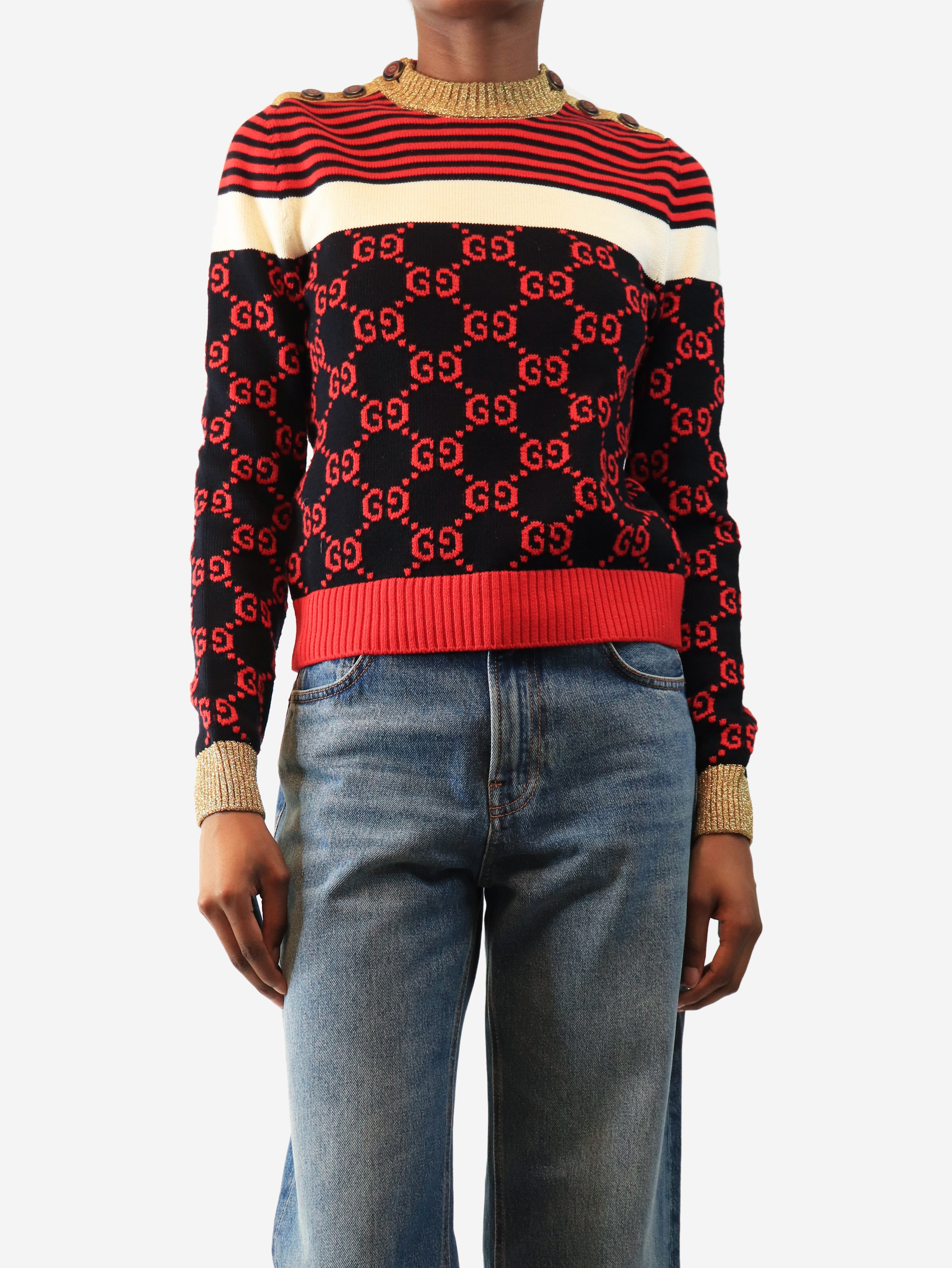 Multicolour striped GG monogram jumper - size XS