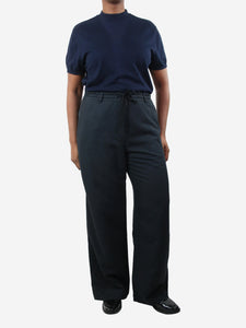 The Row Navy blue silk and linen blend pocket trousers - size US 8