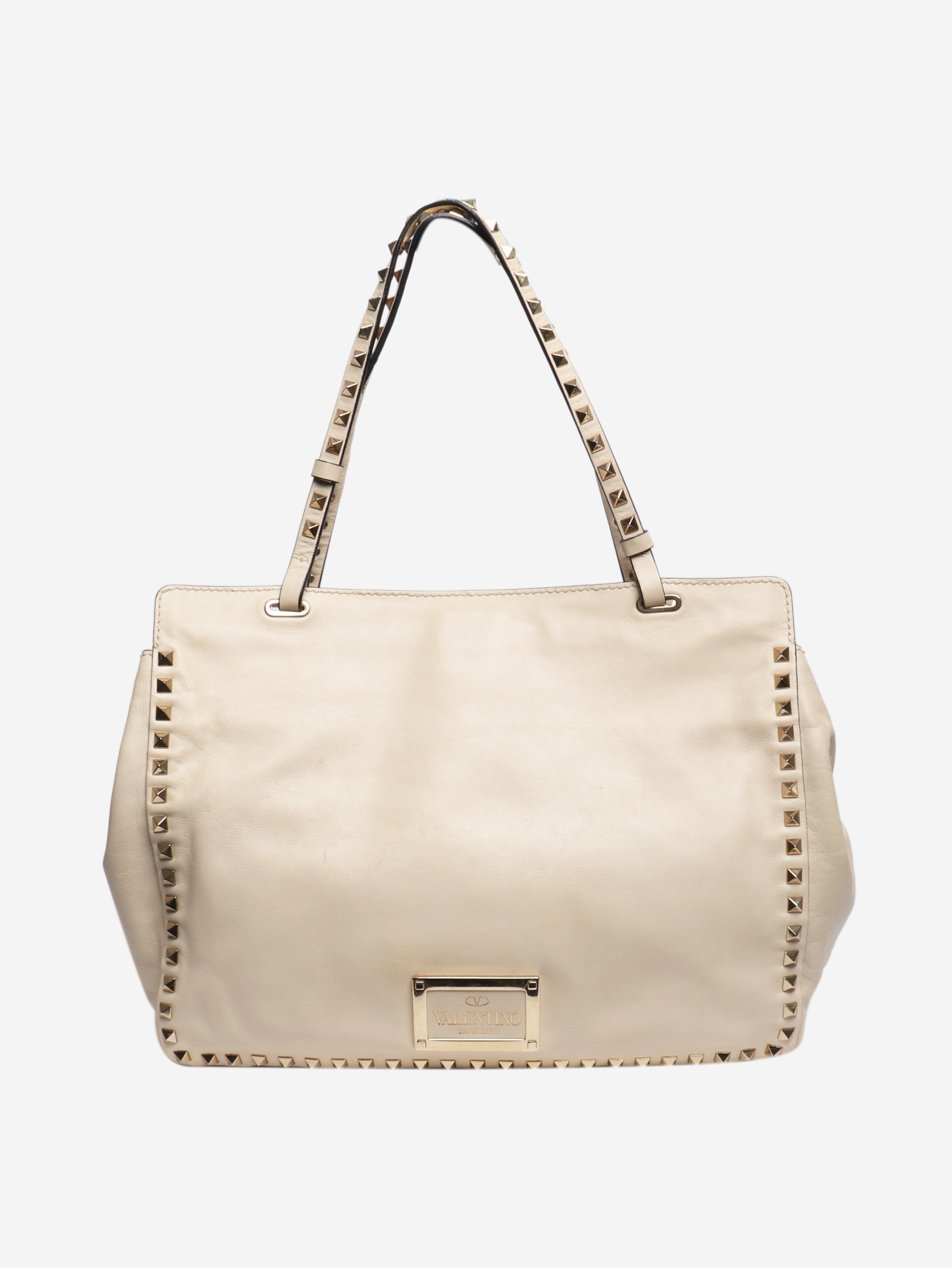 Cream Rockstud leather shoulder bag Shoulder bags Valentino 