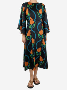 La Double J Black bell sleeve printed midi dress - size M