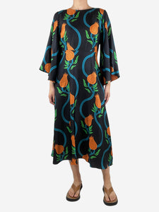 La Double J Black bell sleeve printed midi dress - size M