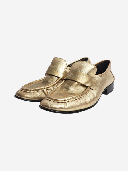 Gold metallic leather loafers - size EU 38 alternate image