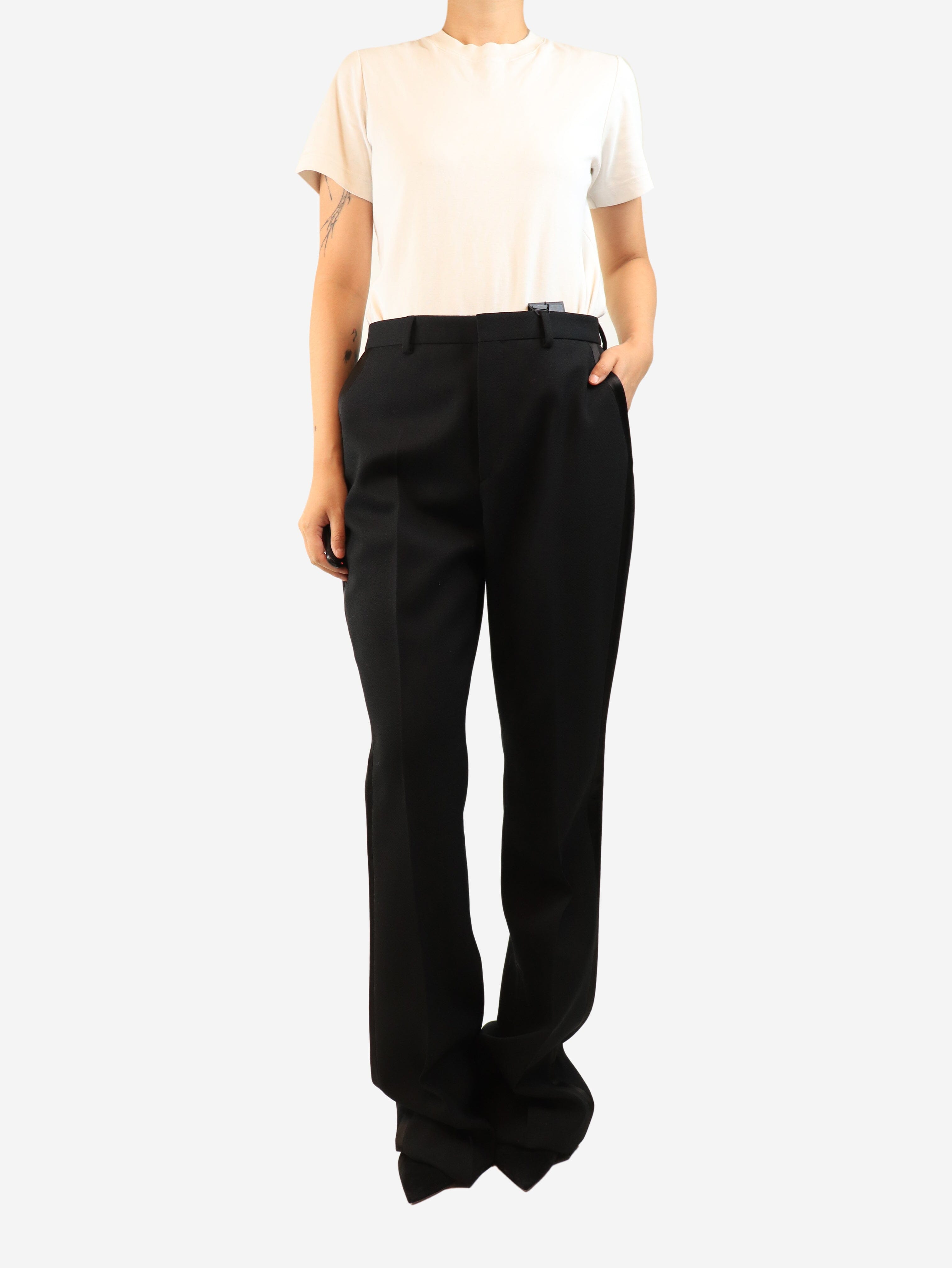 Black wool wide leg trousers - size UK 16 Trousers Saint Laurent 