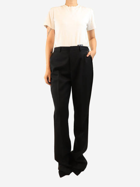 Black wool wide leg trousers - size UK 16 alternate image
