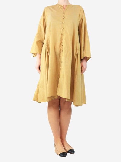 Mustard button-front midi dress - size M Dresses Babaghuri Travel 
