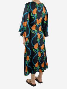 La Double J Black bell sleeve printed midi dress - size M