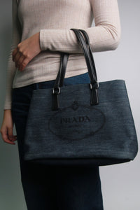 Prada Dark blue Denim tote bag