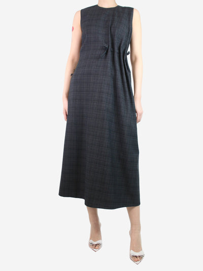 Grey sleeveless checkered wool pleated midi dress - size UK 10 Dresses Christian Dior 