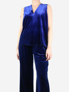 Kelly Blue velvet sleeveless top - size UK 12