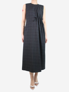Christian Dior Grey sleeveless checkered wool pleated midi dress - size UK 10