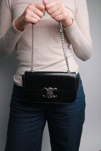 Celine Black Triomphe brushed leather chain bag