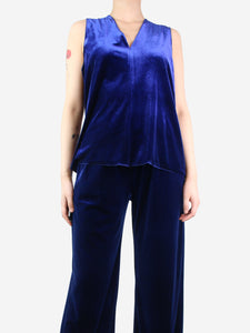 Kelly Blue velvet sleeveless top - size UK 12