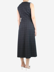 Christian Dior Grey sleeveless checkered wool pleated midi dress - size UK 10