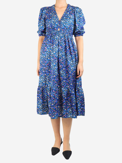 Blue floral printed midi silk dress - size UK 8 Dresses Sandro 