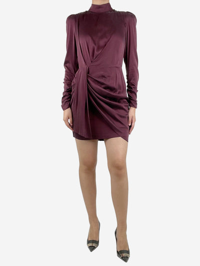 Burgundy Espionage draped stretch-silk mini dress - size UK 12 Dresses Zimmermann 