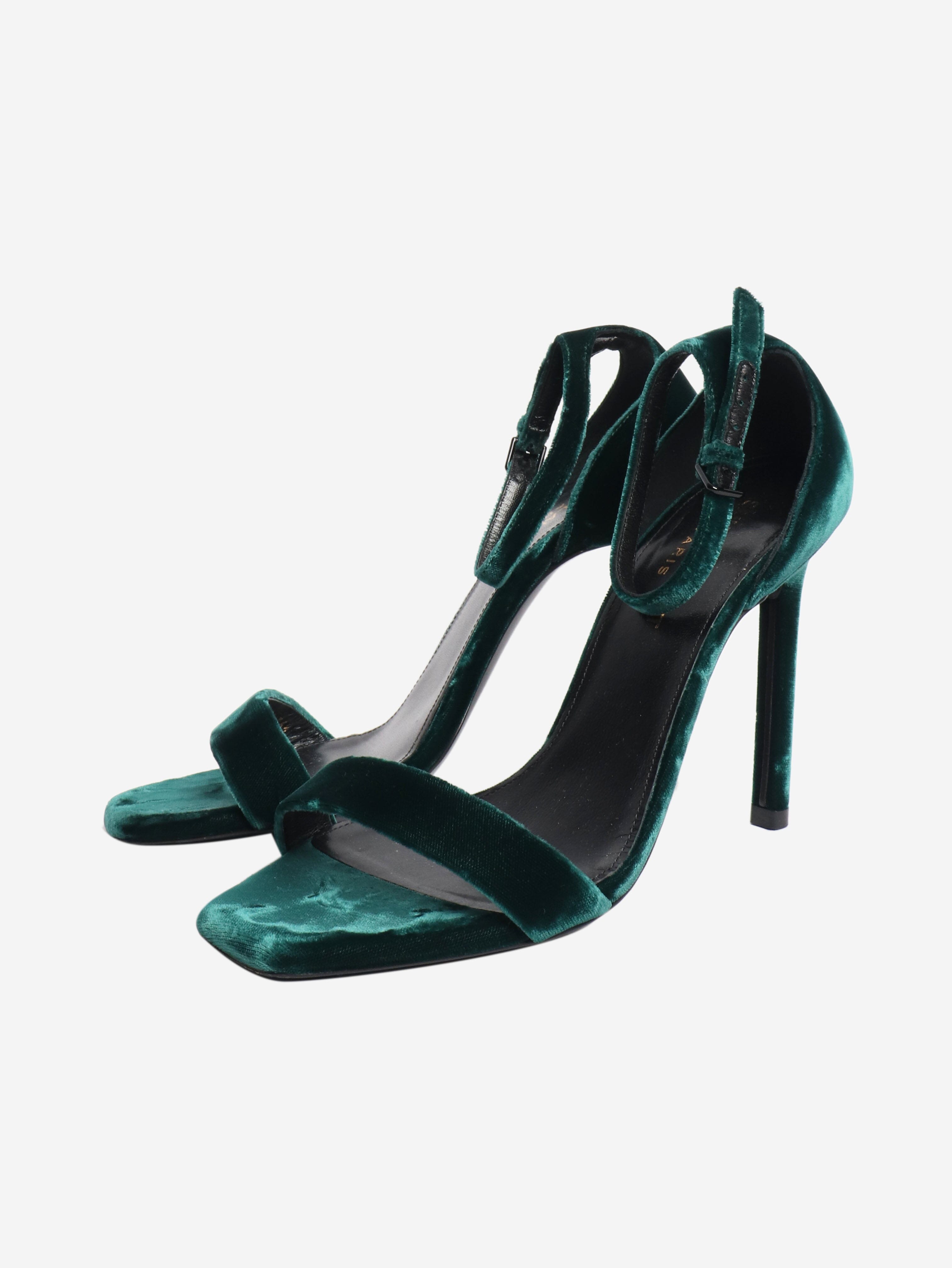 Dark green velvet sandal heels - size EU 36.5 Heels Saint Laurent 