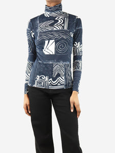 Balenciaga Blue and white abstract print turtleneck top - size UK 8