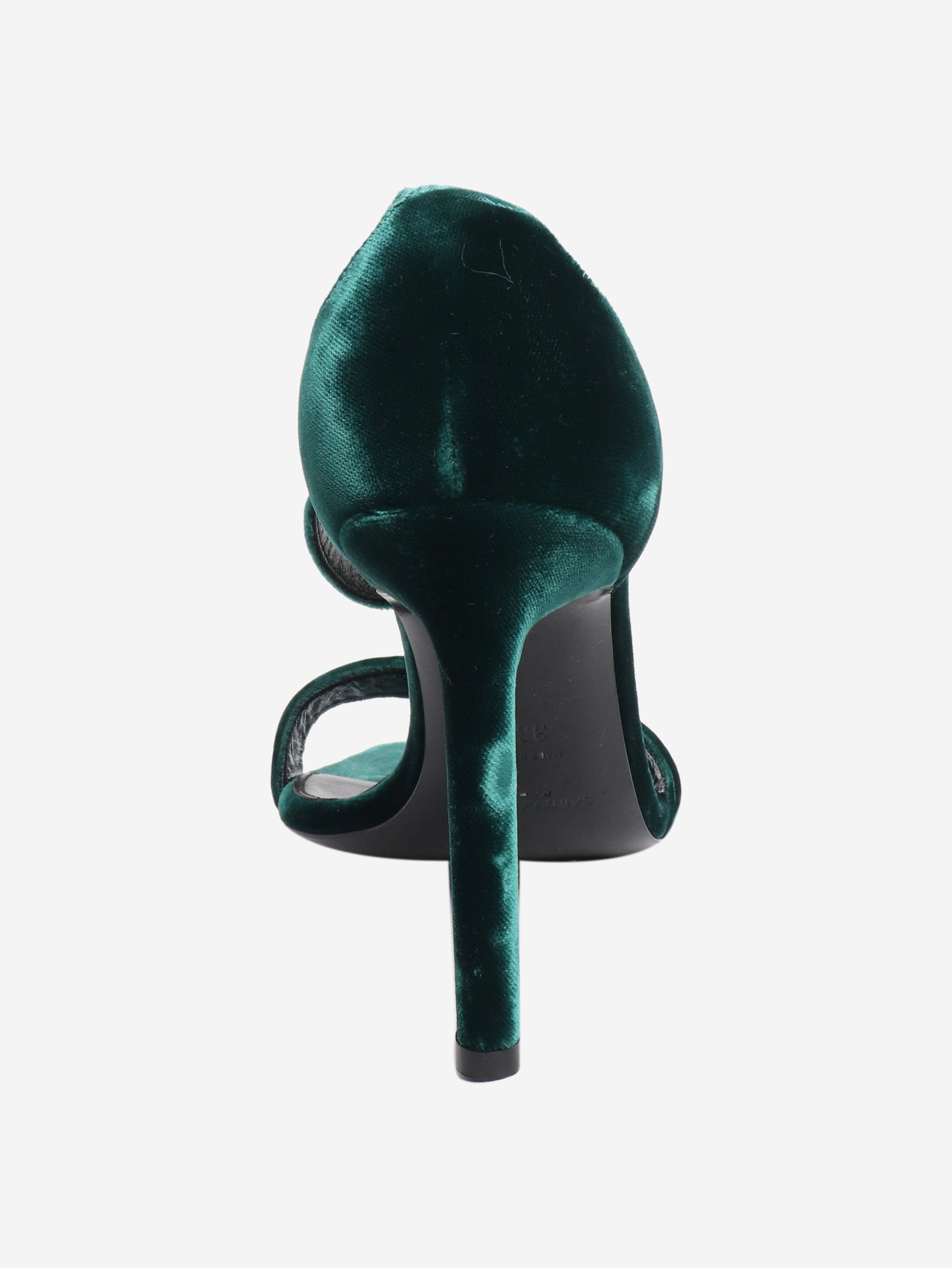 Dark green velvet sandal heels - size EU 36.5 Heels Saint Laurent 