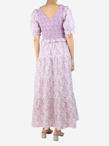 By Iris Purple shirred midi V-neck dress - size S