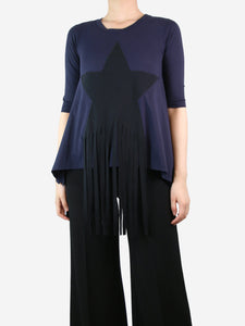 Stella McCartney Blue fringe asymmetrical star t-shirt - size UK 8