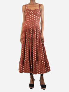Cara Cara Brown polka dot midi dress - size UK 6