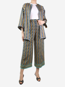 Etro Blue geometric printed jacket and trouser set - size UK 8