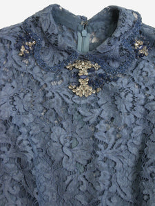 Valentino Blue bejewlled lace dress - size
