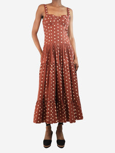 Cara Cara Brown polka dot midi dress - size UK 6