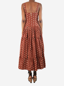 Cara Cara Brown polka dot midi dress - size UK 6