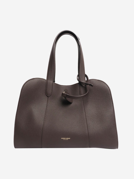 Brown pebbled leather large tote bag product image