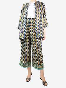 Etro Blue geometric printed jacket and trouser set - size UK 8