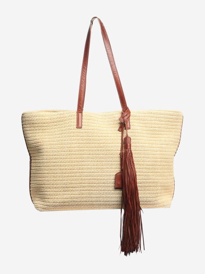 Neutral woven raffia and leather tote bag Tote Bags Saint Laurent 