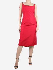 Marc Jacobs Red sleeveless tonal stitch silk midi dress - size UK 10